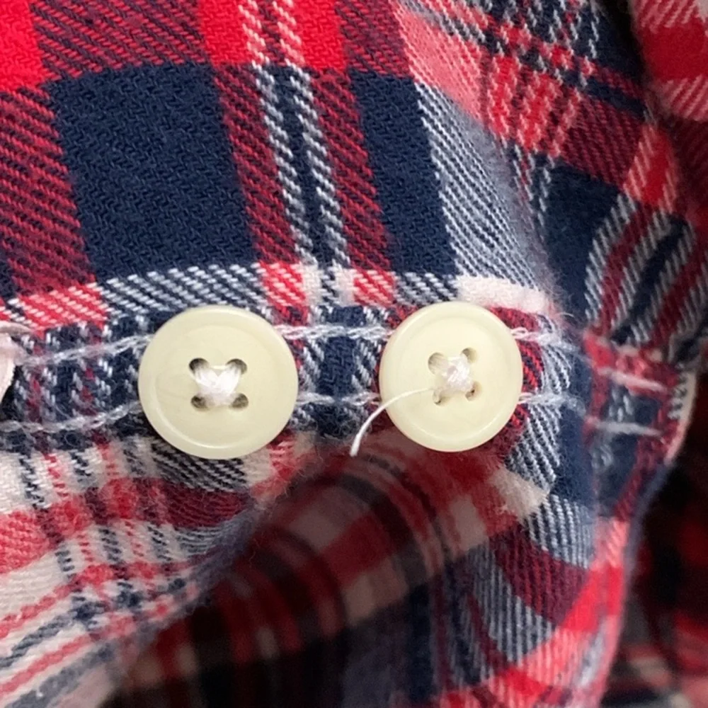 J Crew Plaid Flannel Button Down Shirt Men’s Size XL Red White Blue Cotton
